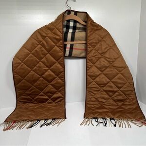 Burberry Reversible Leather Trim Quilted Nova Check Cashmere Scarf
